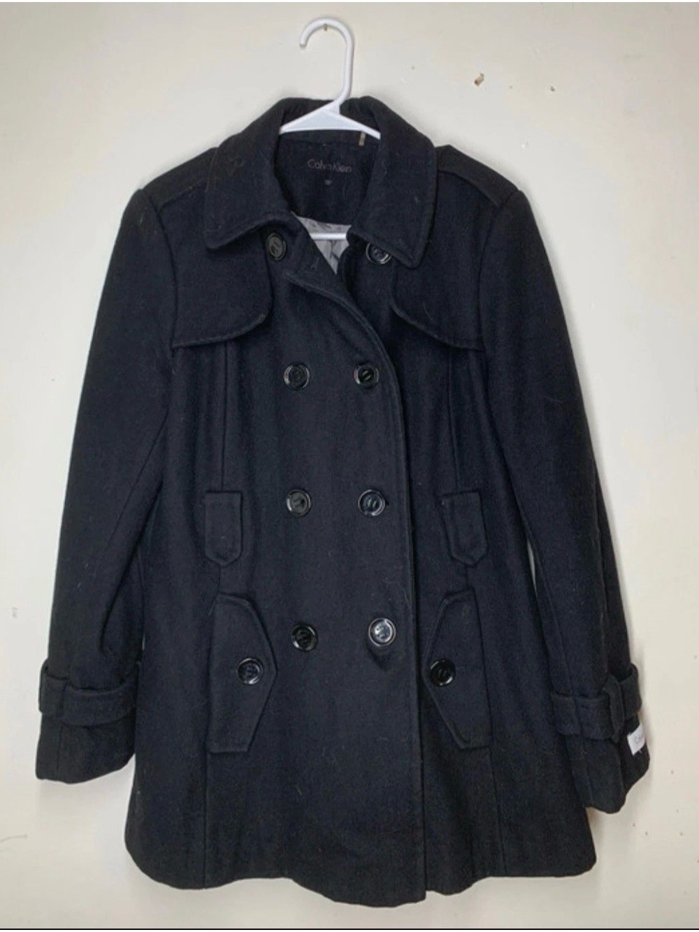 Calvin Klein Women’s Black Wool Double Breasted Peacoat Size 10 Petite